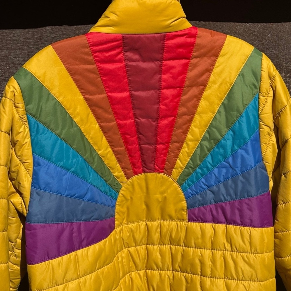 Aviator Nation Yellow Bomber Jacket with Rainbow Design - Picture 4 of 6